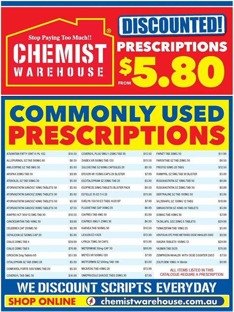 chemist warehouse price list.